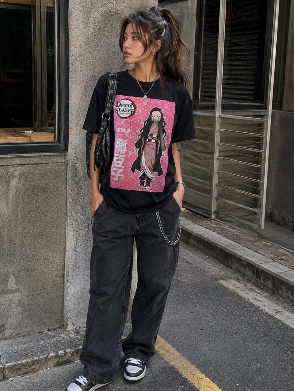 Demon Slayer Nezuko Graphic T-Shirt Medium Black Anime Manga Tee KNY
